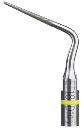 Acteon насадка ET18D – «эндо-лечение», с алмазным покрытием. Используется в канале для удаления нависающего дентина, внутриполостных кальцификаций, временных пломб и некоторых пломбировочных материалов