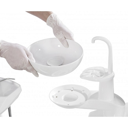 Siger U500 - стоматологическая установка с верхней подачей инструментов, с электромеханическим креслом и креплением блока на шарнире под креслом